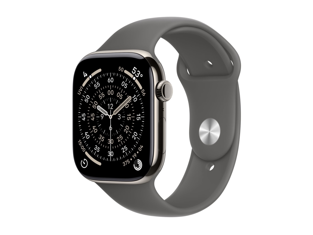 Apple Watch Series 11 (Gps + Cellular) - 46 Mm - Naturlig Titanium - Smart Ur Med Sportsbånd - Fluoroelastomer - Stengrå - Båndstørrelse: M/L - 64 Gb
