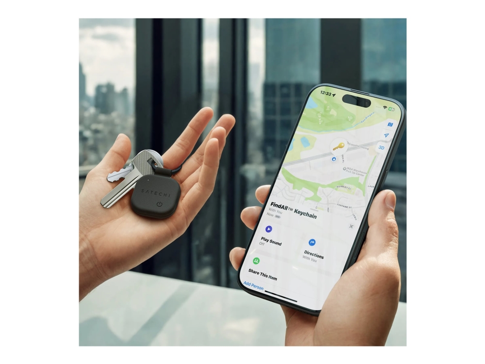 Satechi Findall St-Lkcfk - Anti-Tab Bluetooth-Tag For Nøgler, Taske, Bagage - Vegan-Leather - Sort