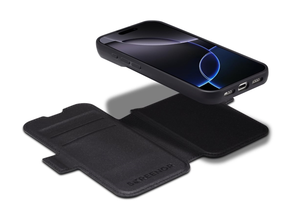 Screenor First - Flipomslag Til Mobiltelefon - 2-I-1 - Magsafe-Kompatibilitet - Læder, Termoplastisk Polyuretan (Tpu) - Sort - For Apple Iphone 17 Pr
