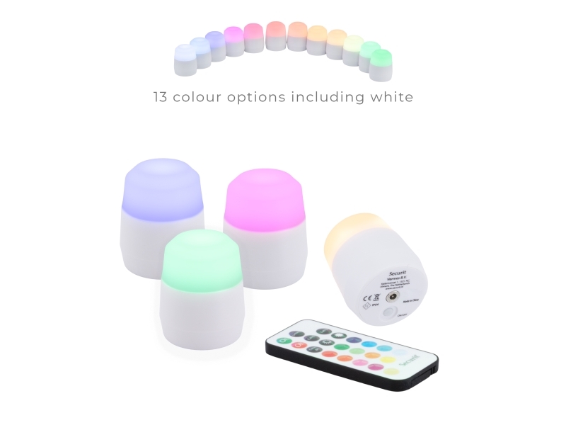 Securit® 4 st. extra AMSTERDAM LED-värmeljus, exkl. laddningsstation, 12 färger + vitt dimbart ljus | Belysning - Inomhusbelysning - Bordslampa | GameStuff