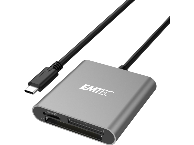 EMTEC T610C - Kartenleser SD CF Micro SD - UHS Class 1 - USB-C 3.1 Gen 1 - CompactFlash (CF Typ 1/CF+) - Micro SD