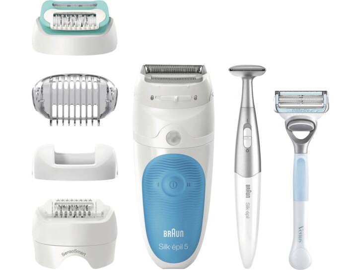 Braun Silk-épil 5 810 +Gillette Venus Trimmer, Blå, Vit, 28 pincetter, MicroGrip, Epilering, Rakning, Låda, 184 mm | Epilatorer | GameStuff