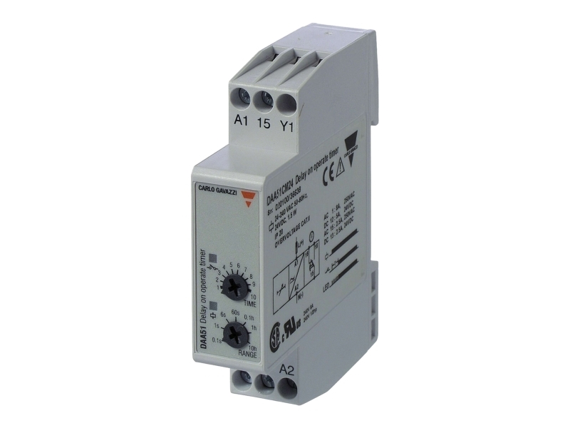 CARLO GAVAZZI Tidsrelä med fördröjd attraktion, 1CO potentialfri 5A, 250VAC, spolspänning 24VDC / 24-240VAC, inställningsintervall 0,1sek.-100h., DIN | EL Artiklar - Elcentral - Tidsrelä & timer | GameStuff