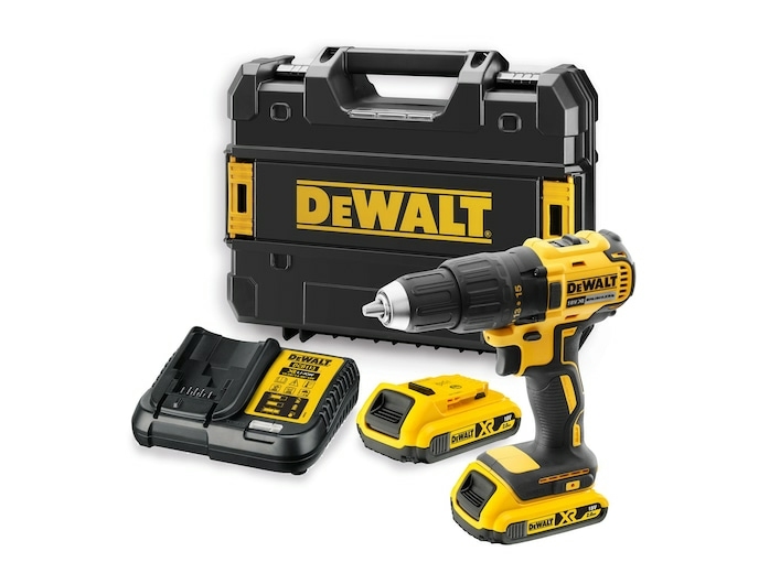 Dewalt Dcd777d2t-Qw, Pistolgreb Boremaskine, Nøgle, Børstefri, Gul, 1750 Rpm, 3 Cm