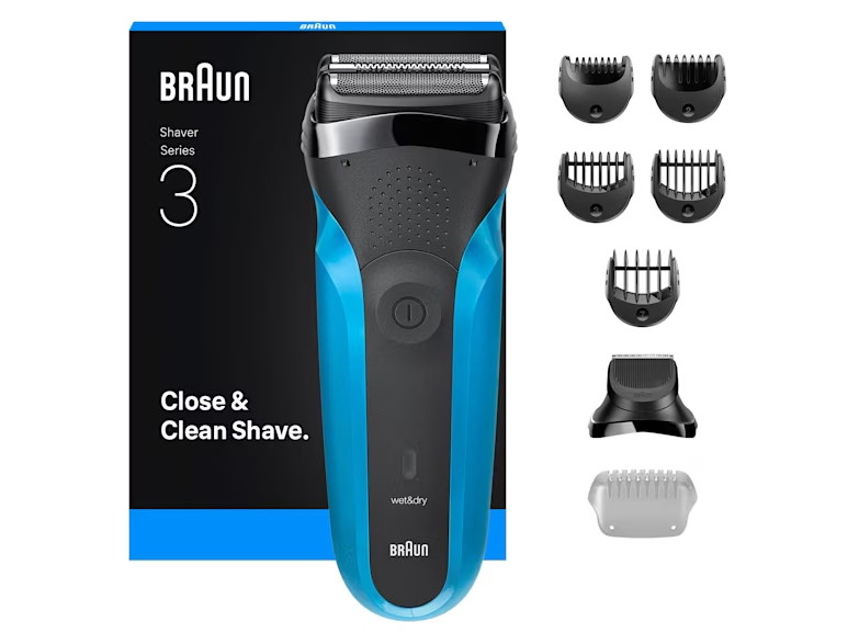 Braun Series 3 310BT, Folie shaver, Sort, Blå, Batteri, Indbygget batteri, 30 min., 1 t billede