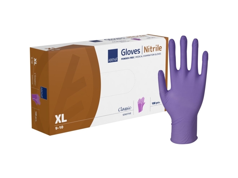 Undersøgelseshandske, ABENA Classic Sensitive, XL, lilla, nitril, pudderfri - (100 stk.)