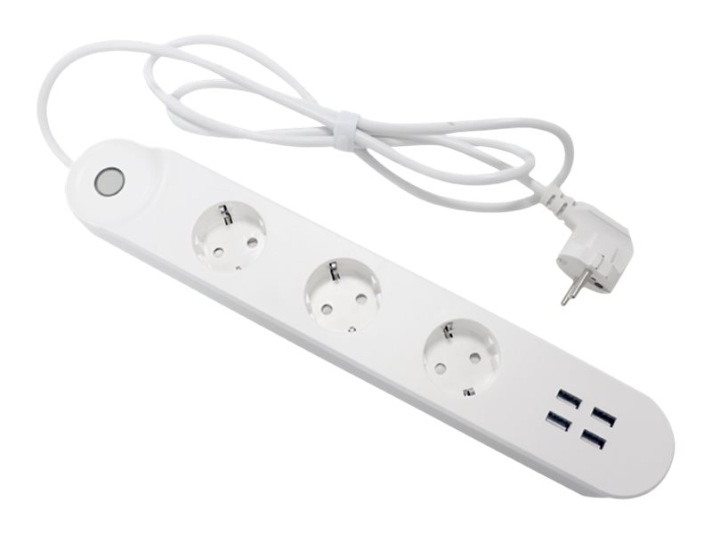 DENVER SHP-300U – Smart strømstripe – AC 230/240 V – Wi-Fi – inngang: type F – utgangskontakter: 3 (4 x USB, 3 x strømtype F)