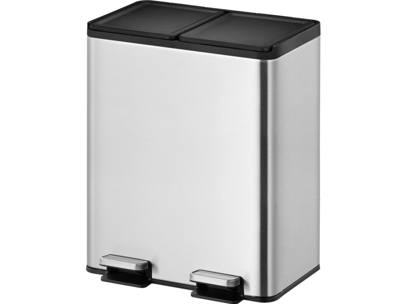 Tret-Abfallsammler, Eko Essential, Stahl Matt, Edelstahl, 2 Fächer, 2X20 Liter, Kunststoff-Inneneimer, Soft Close