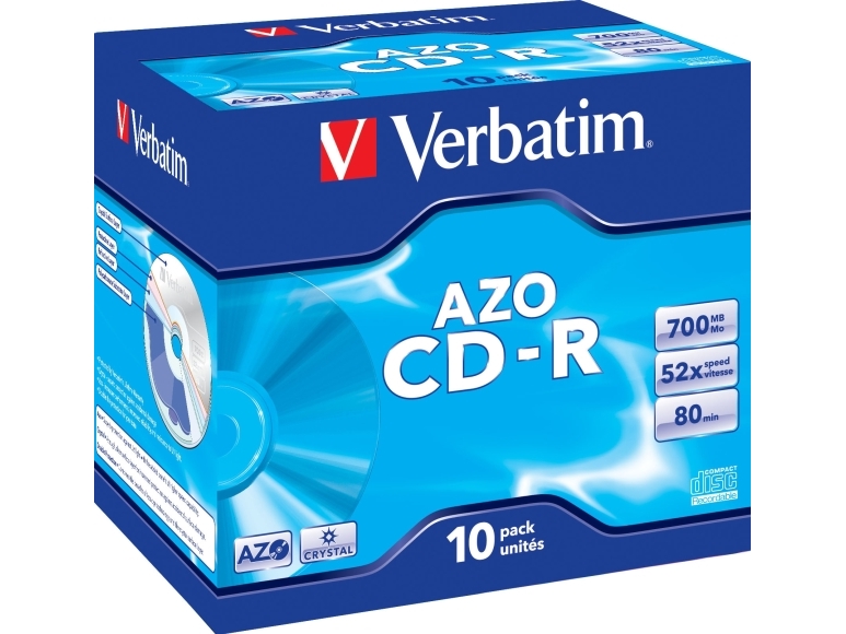 Verbatim Cd-R Azo Crystal, 52X, Cd-R, 120 Mm, 700 Mb, Jewelcase, 10 Stück(E)