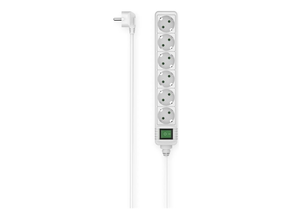 Hama - Stikdåse - Med Kontakt - Ac 250 V - Input: Power Cee 7/7 - Output-Stikforbindelser: 6 (Power Cee 7/3) - 3 M Ledning - Hvid