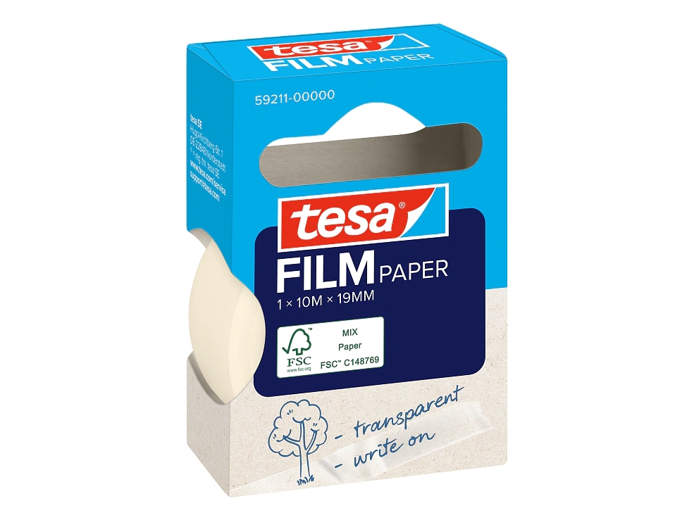 TESA tesafilm PAPER, 10 m, Transparent, papper, 19 mm, 1 styck, Låda | Kontorsmaterial - Tejp & dispensrar - Kontors tejp | GameStuff
