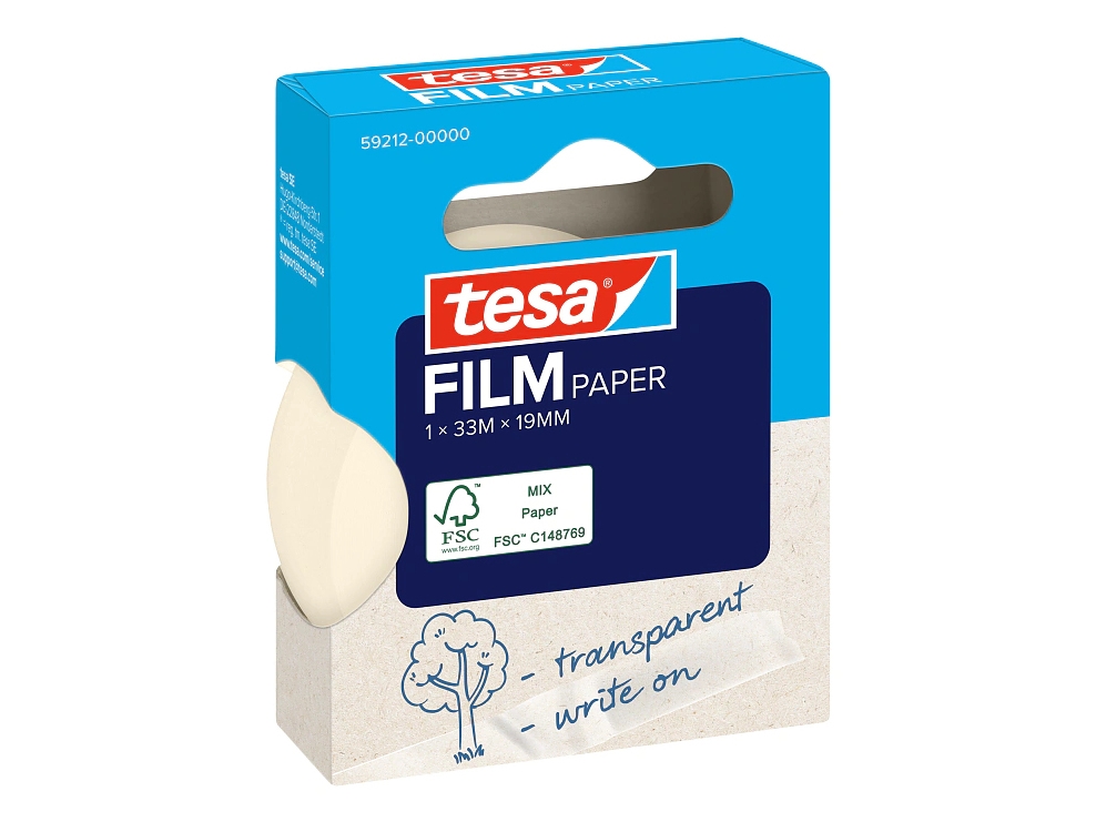 TESA tesafilm PAPER, 33 m, Transparent, Papir, 19 mm, 1 stk, Kasse
