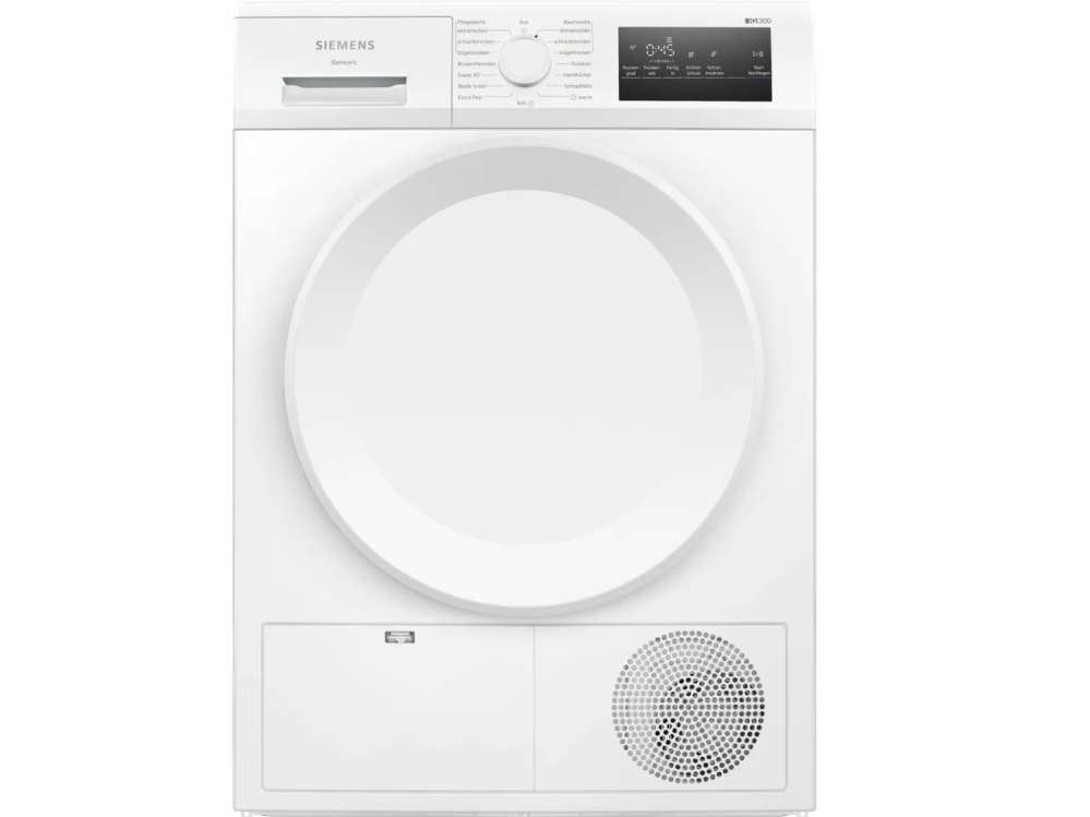 Siemens iQ300 WT43H004, Vapaasti seisova, etulataava, kondensoiva, valkoinen, kääntyvä, kosketusnäyttö, oikealle