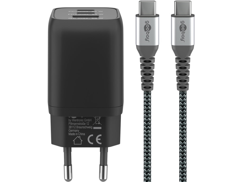 65 W Sæt Af Usb-C Hurtigoplader Nano Og Usb-C Tekstilkabel (1 M)