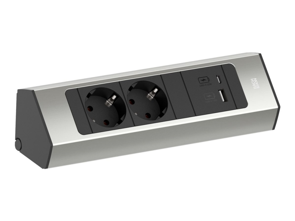 Bachmann Casia 2 - Stikdåse (Vægmonterbar/Overflademonterbar) - Short - Output-Stikforbindelser: 2 (2 X Type F, 24 Pin Usb-C, Usb) - 2 M Ledning - So
