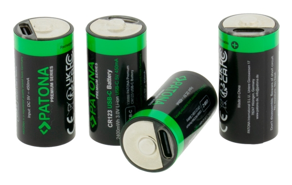 Patona Cr123a, Wiederaufladbare Batterie, Cr123a, Lithium, 4 Stück, 450 Mah, 34,2 Mm