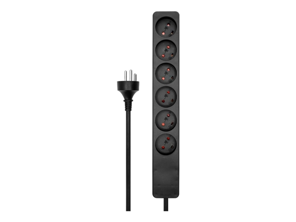 Microconnect - Stikdåse - Input: Type K - Output-Stikforbindelser: 6 (Type K) - 1 M Ledning - Danmark - Sort