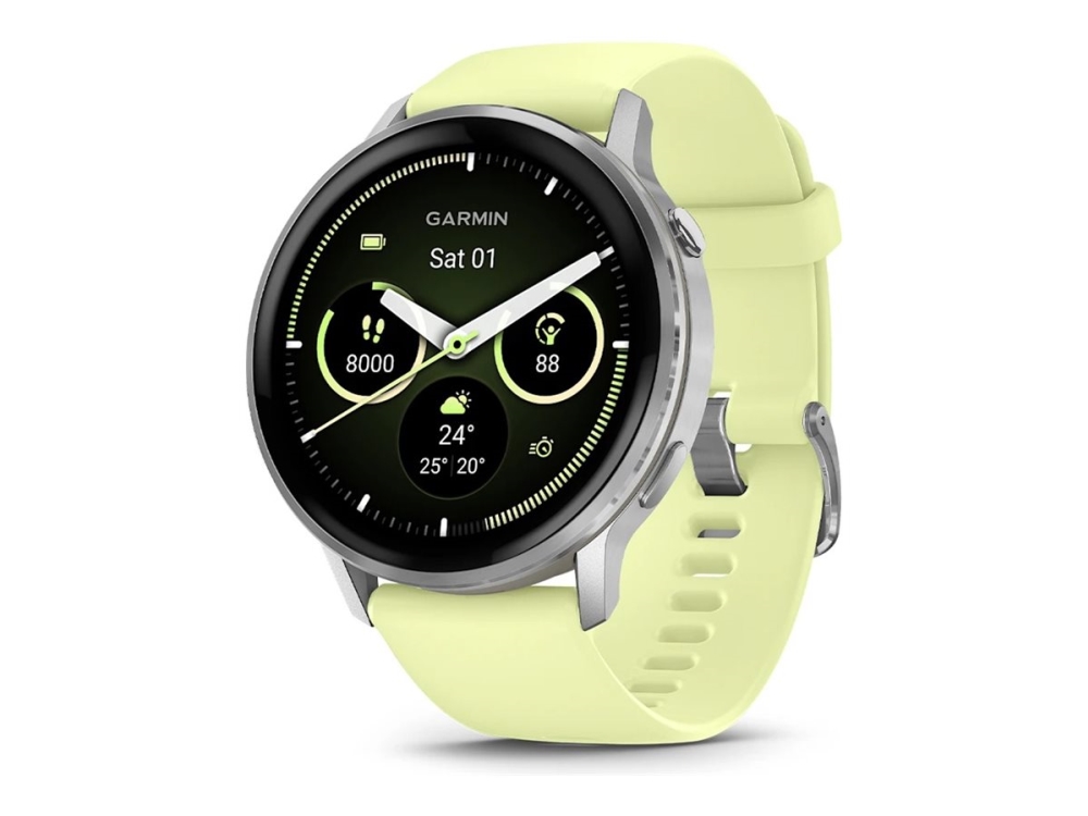 Garmin Venu 4 - 45 mm - silver - smart klocka med band - silikon - citron - handleds: 135-200 mm - display 1.4 - 8 GB - Bluetooth, ANT+, Wi-Fi - 38 g