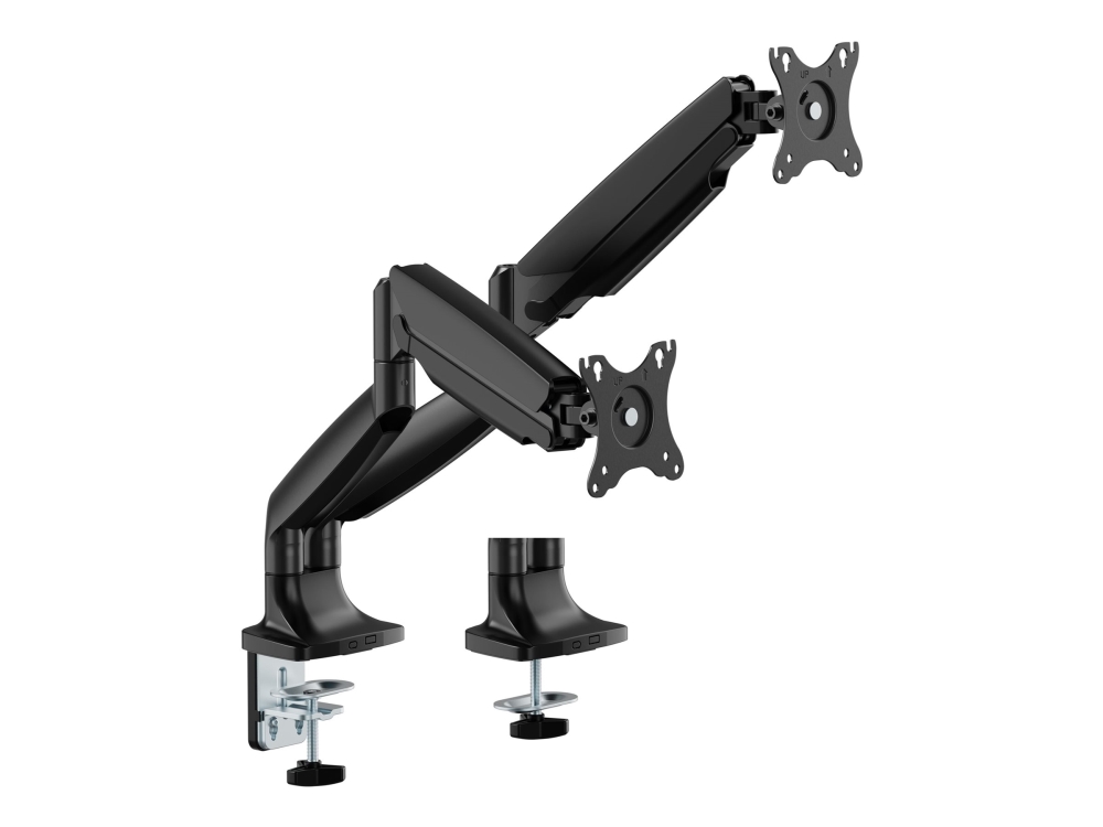 Deltaco - Montagesatz (Doppelt Beweglicher Arm) - Für 2 Lcd-Displays / Gebogene Lcd-Displays - Gasfeder, Bis 16 Kg - Schwarz - Bildschirmgröße: 17"-3