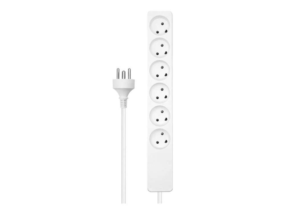 Danish Power Strip 6-Way White 1M Cable