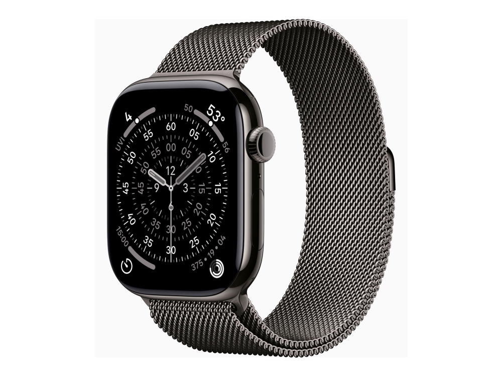 Apple Watch Series 11 Gps + Cellular 46Mm Slate Titanium Case With Slate Milanese Loop - S/M, Oled, Touchscreen, 64 Gb, Wi-Fi, Gps (Satellite), 43.1