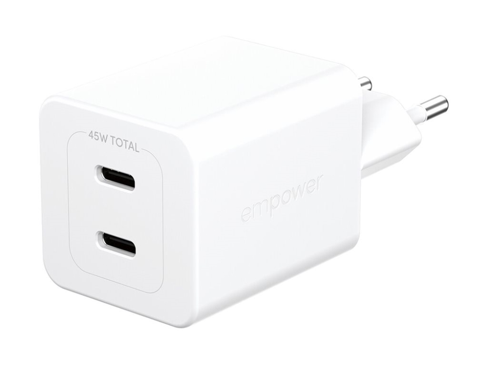 empower by PanzerGlass - Strömadapter - 45 Watt - Strömmatning 3.1 - 2 utdatakontakter (24 pin USB-C) - silvervit | Tele & GPS - Batteri & Laddare - Laddare | GameStuff
