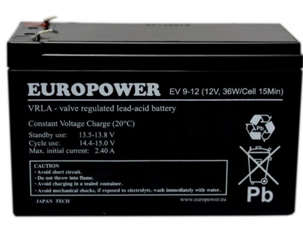 Battery 12V 9Ah Vrla Ev9-12 T2 Europower Emu