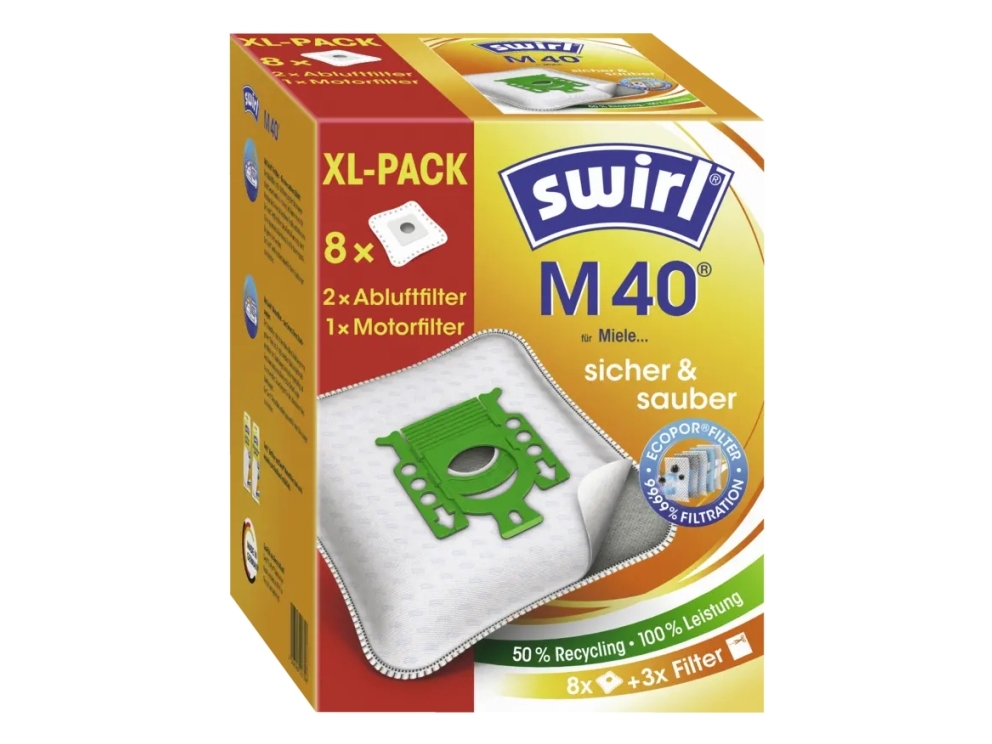 Swirl M 40 Xl, Staubbeutel, Zylinder-Vakuum, Grün, Weiß, Box, 226 Mm, 171 Mm