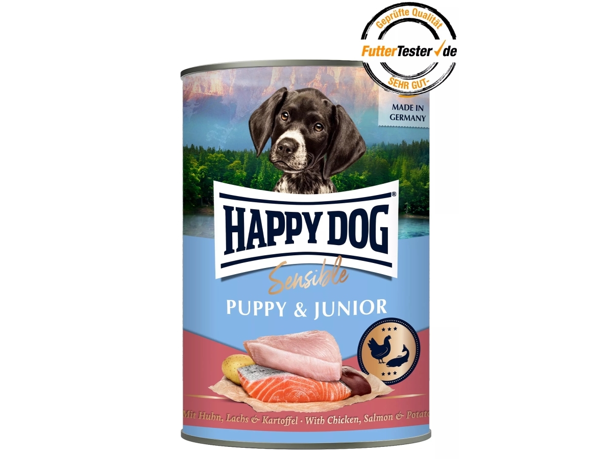 Happy Dog Sensible Puppy & Junior Can - Chicken, Salmon & Potato, Puppy, Any breed, Chicken, Potato, Salmon, 400 g, Sugar free