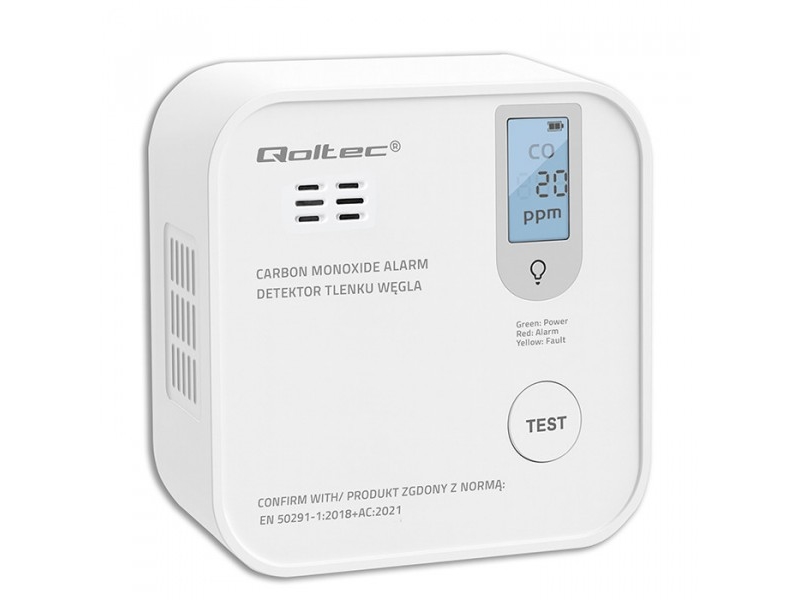„Qoltec“ sertifikuotas anglies monoksido (CO) jutiklis su baterija | CO detektorius | 10 metų jutiklio tarnavimo laikas | 85 dB signalizacija | LED