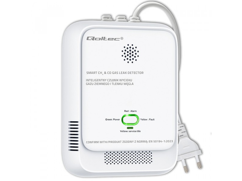 Qoltec-Zertifizierter Erdgas- Und Kohlenmonoxid-Detektor | Ch4co-Detektor | 5 Jahre Sensorlebensdauer | 85Db Alarm | Led