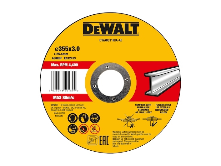 DeWALT DWA8011RIA-AE, Skæreskive, DeWALT, 2,54 cm, 35,5 cm, 3 mm, Gul