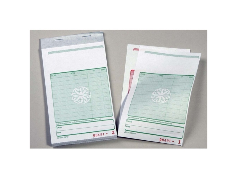 Kasseblok 2640 med grøn tryk 160x102 mm 50 bl m/kopi - (5 stk.)