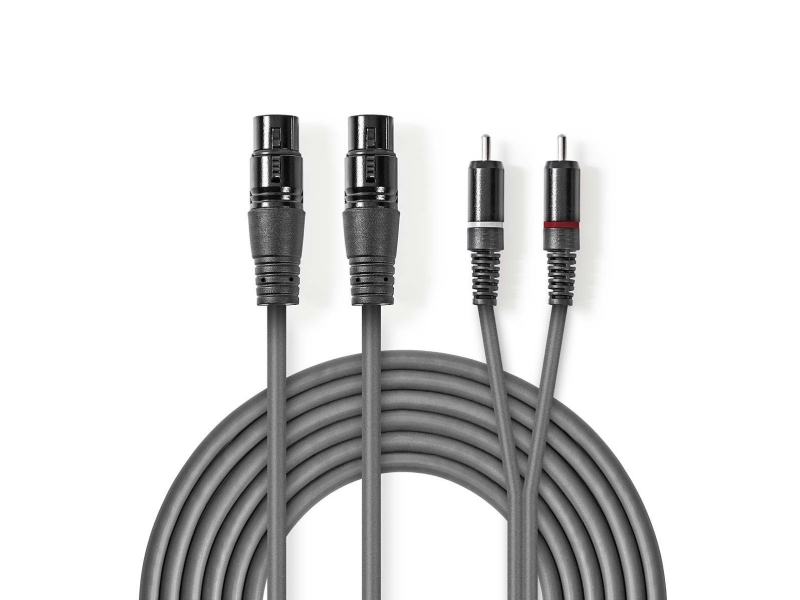Nedis COTH15230GY30, 2 x XLR (3-pin), honkontakt, 2 x RCA, hankontakt, 3 m, Grå | TV, Ljud & Bild - Musikstudio - Kablar & Kontakter | GameStuff