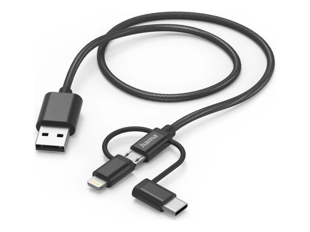 Hama - Usb-Kabel - Usb Til Lightning/Micro-Usb Type B/Usb-C - Usb 2.0 - 3 A - 1.5 M - Sort
