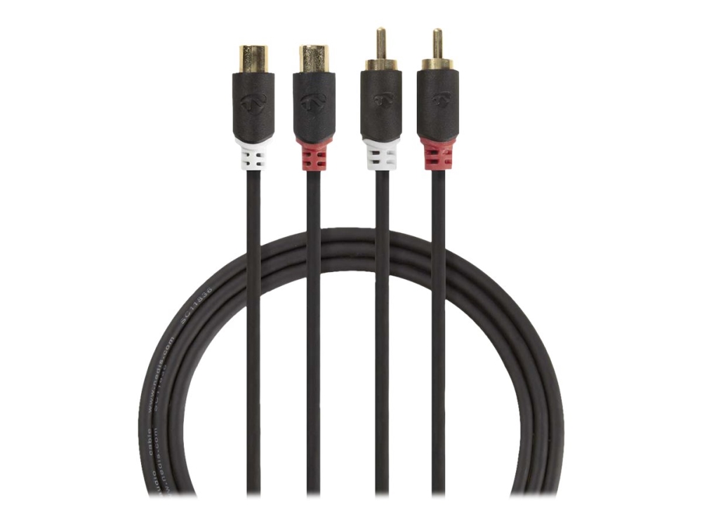 Nedis - Ljudkabel - RCA hane till RCA hona - 2 m - antracit - rund | Datortillbehör - Kablar & adaptrar - Ljudkablar | GameStuff