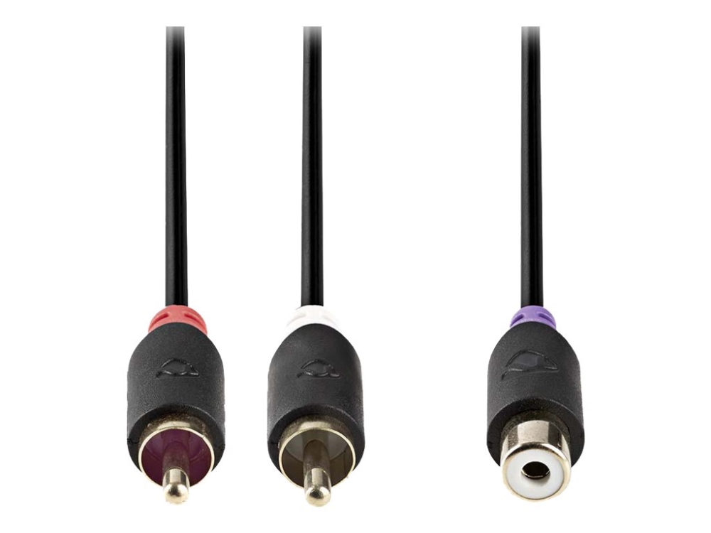 Nedis - Ljudkabel - RCA hane till RCA hona - 20 cm - antracit - rund | Datortillbehör - Kablar & adaptrar - Ljudkablar | GameStuff