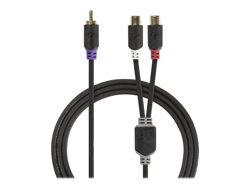 Nedis - Ljudsplitter - RCA hane till RCA hona - 20 cm - antracit - rund | Datortillbehör - Kablar & adaptrar - Ljudkablar | GameStuff