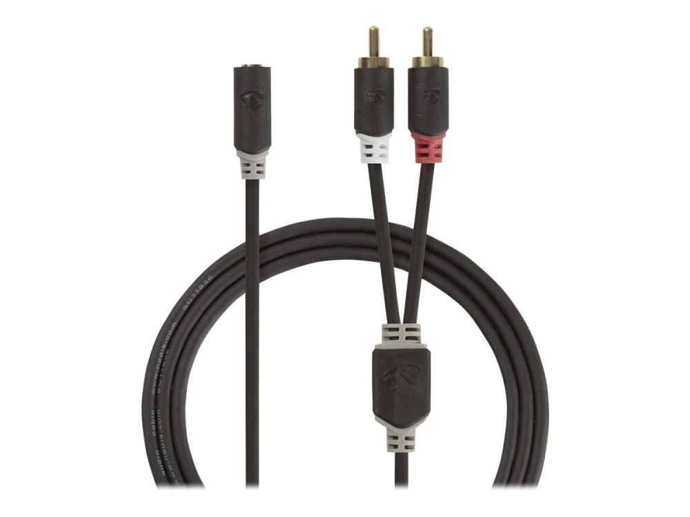 Nedis - Audiokabel - Mini-Kopfhörer Stereo 3,5 Mm Buchse Auf Rca Stecker - 20 Cm - Geschirmt - Anthrazit (Schwarz) - Rund