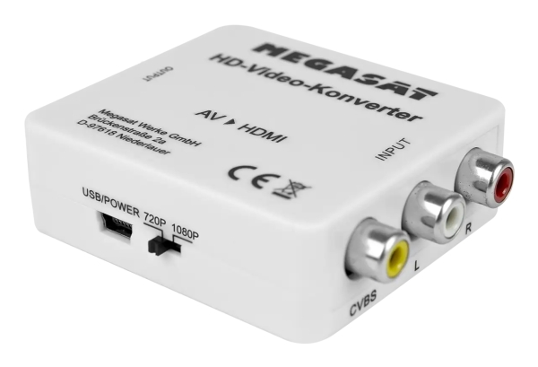 Megasat 0900196, Aktiv Videoomformer, Hvid, 1920 X 1080 Pixel, 1280 X 720,1920 X 1080 Pixel, 720P, 1080P, Ntsc 3.58, Ntsc 4.43, Pal, Pal M, Pal N, Se