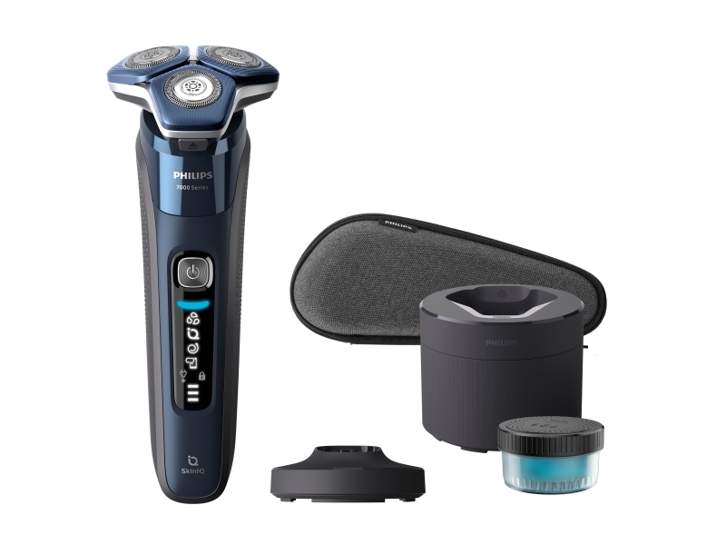 Philips Shaver Series 7000 S7885/55 Elektrisk Wet & Dry-Shaver, Rotations Shaver, Sort, Blå, Steelprecision Blades, Knapper, Led, Groomtribe