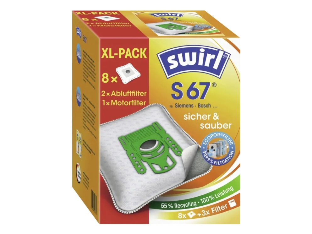 Swirl S 67 Xl Vorteilspack Ecopor, Støvpose, Beholder Vakuum, Grøn, Hvid, Kasse, 167 Mm, 225 Mm