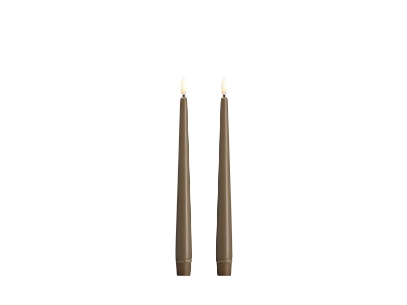 Moods & More LED taper candle - Slim - Dark sand - 23x250 mm - 2 pcs