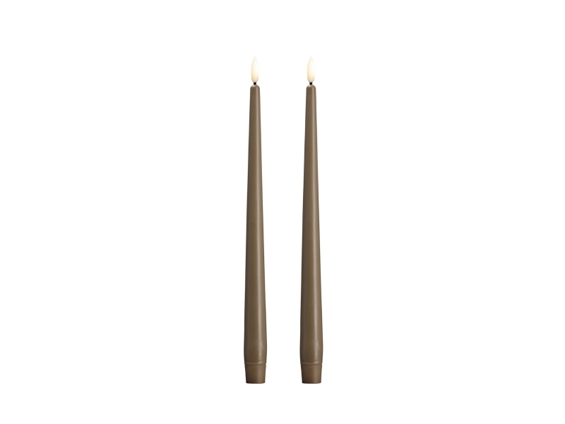 Moods & More LED taper candle - Slim - Dark sand - 23x300 mm - 2 pcs