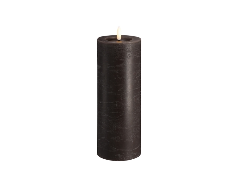 Moods & More LED Rustik bloklys i charcocal med smelteeffekt - Ø 7,4 cm x H 20 cm