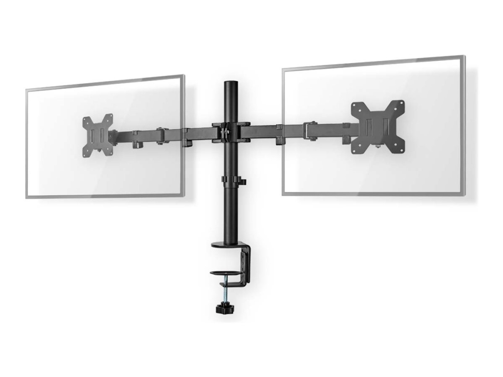 Nedis - Monteringssæt (2 Monitorarme, Klemme, Vesa-Montering) - For 2 Lcd Displays - Fuld Bevægelse - Abs Plastic, Metal - Sort - Skærmstørrelse: 15"