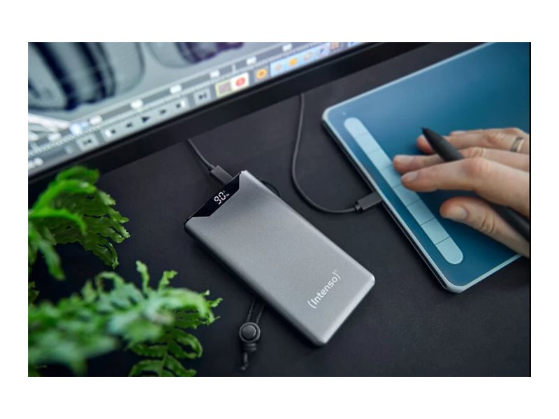 Intenso F20000 - Power bank - 20000 mAh - 20 Watt - 3 A - QC 3.0, Power Delivery 3.0 + PPS - 2 utdatakontakter (24 pin USB-C, USB typ A) - på kabel: USB-C - grå | Tele & GPS - Batteri & Laddare - Strömförsörjningsbanker | GameStuff