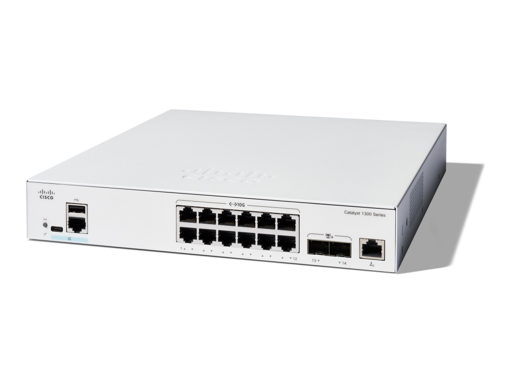 Cisco Catalyst 1300-12Xt-2X - Switch - L3 - Smart - 12 X 10Gbase-T + 2 X 10 Gigabit Sfp+ - Monterbar På Stativ - Genproduceret