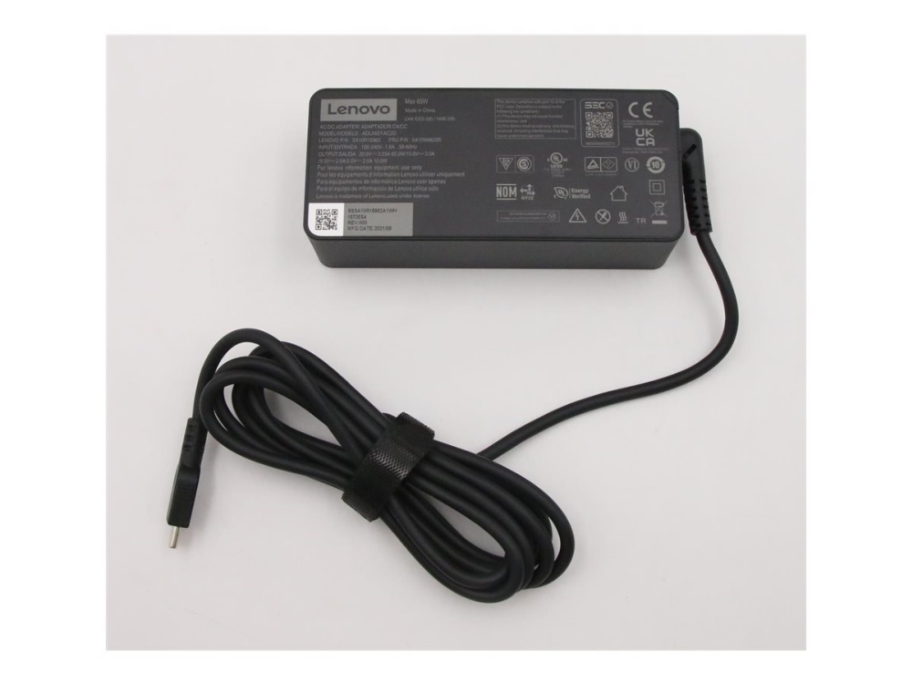 Lenovo - Usb-C Strømadapter - Ac 100-240 V - 65 Watt - Sort