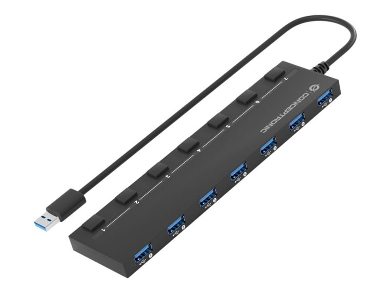 Conceptronic Hubbies19bp 7-Port-Usb 3.0-Hub Mit Netzteil, 90 Cm Kabel, Einzelner Netzschalter, Usb 3.2 Gen 1, Usb 3.2 Gen 1 (3.1 Gen 1) Type-A, Usb 3